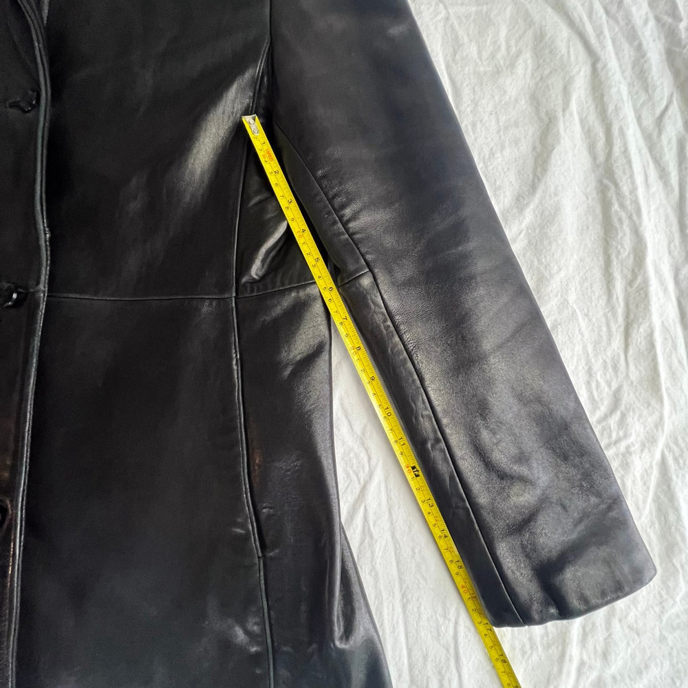 Marc New York Women L Black Genuine Leather Jacket Coat | Pockets, Lined 90s Lux - Picture 14 of 15